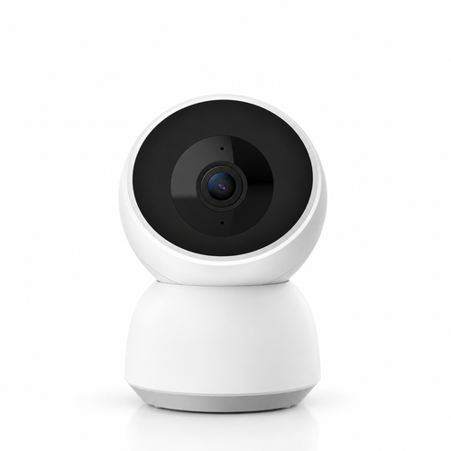 Câmara interior sem fios branca de design minimalista em fundo branco