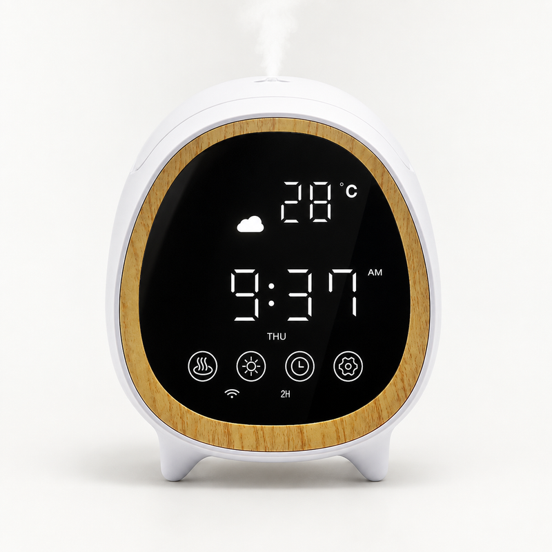 Difusor de Aromas Wi-Fi com Relógio — Humidifica e Perfuma o Quarto